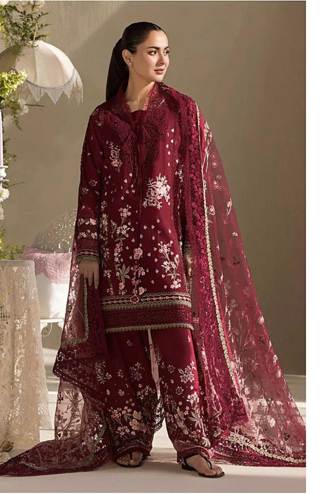 Maria B D#057 – Luxury 3pc Dhanak Suit with Wool Print Shawl