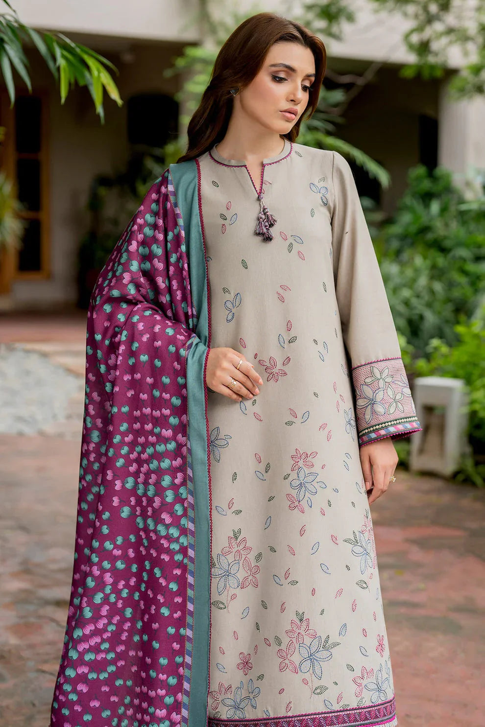 Jazmin D#054 – Luxury 3pc Dhanak Suit with Wool Shawl