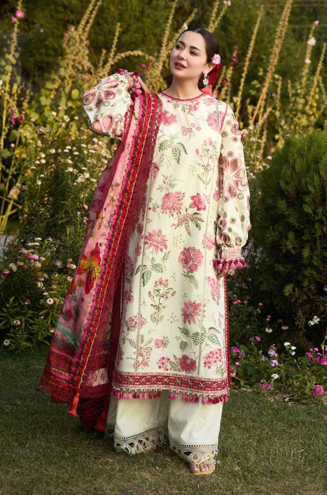 Maria B D#060 – Luxury 3pc Dhanak Suit with Wool Print Shawl
