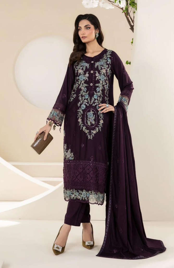 Maria B D#066 – Luxury 3pc Dhanak Suit with Wool Print Shawl