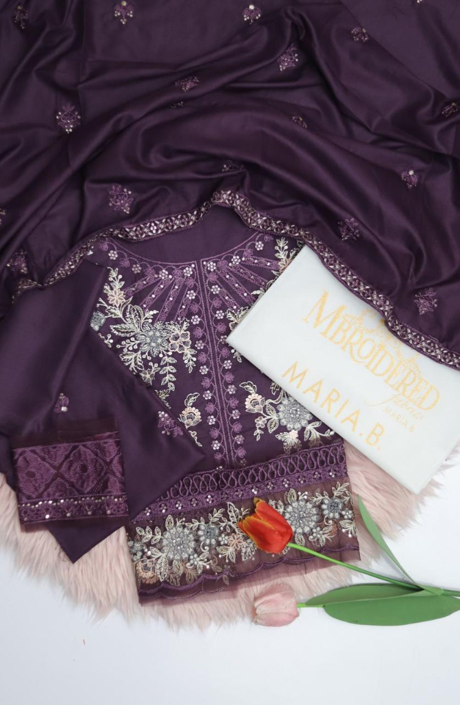 Maria B D#066 – Luxury 3pc Dhanak Suit with Wool Print Shawl