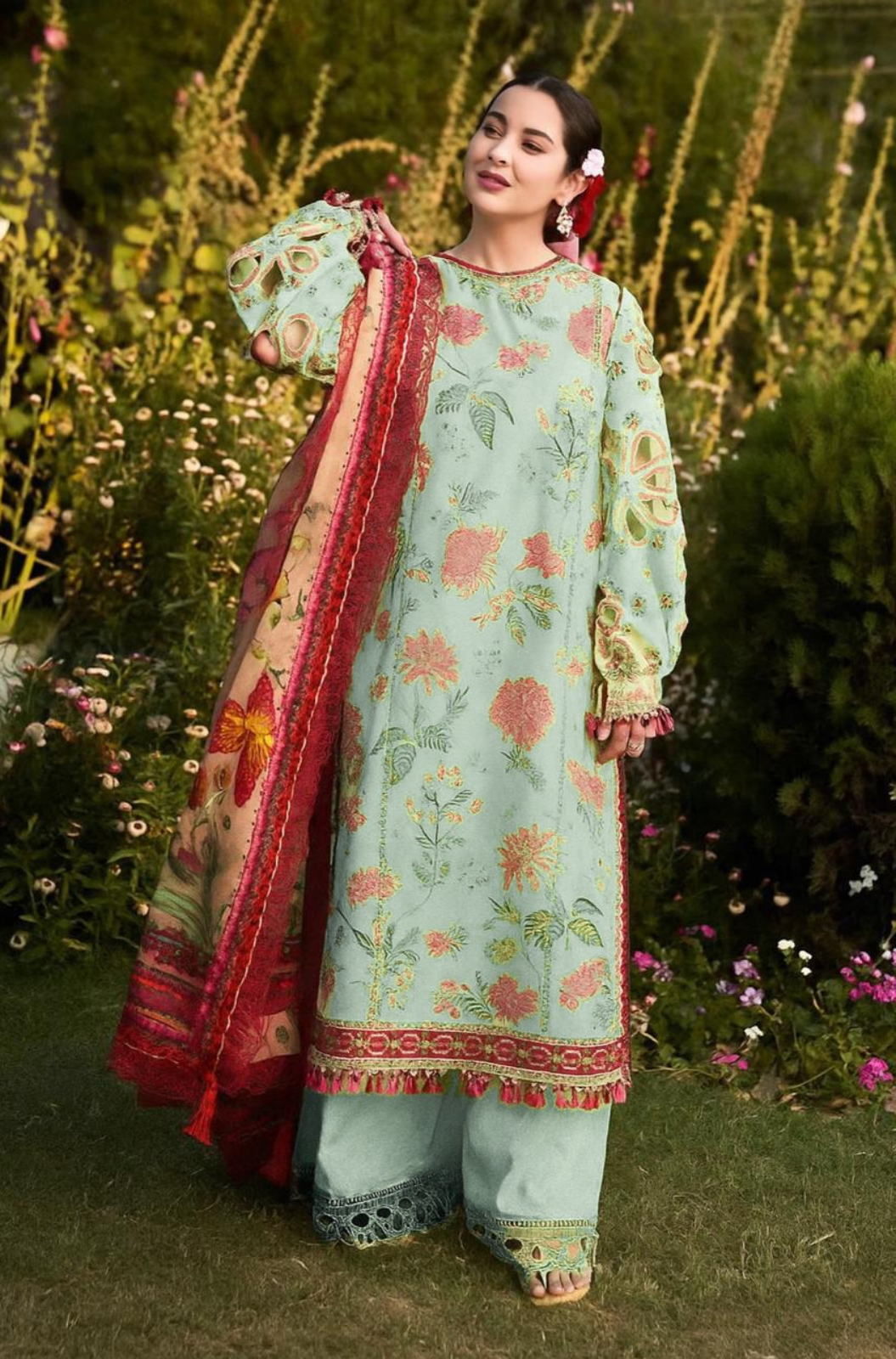 Maria B D#059 – Luxury 3pc Dhanak Suit with Wool Print Shawl