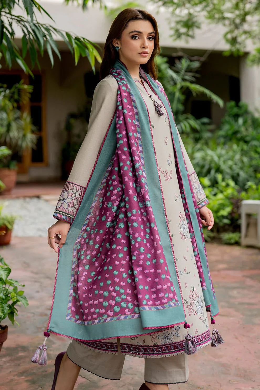 Jazmin D#054 – Luxury 3pc Dhanak Suit with Wool Shawl