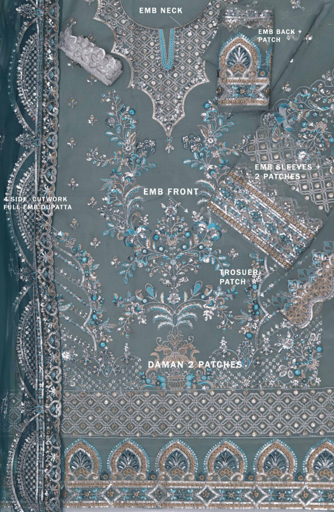 EMBROIDERED SEQUINS ORGANZA 3PC E#005