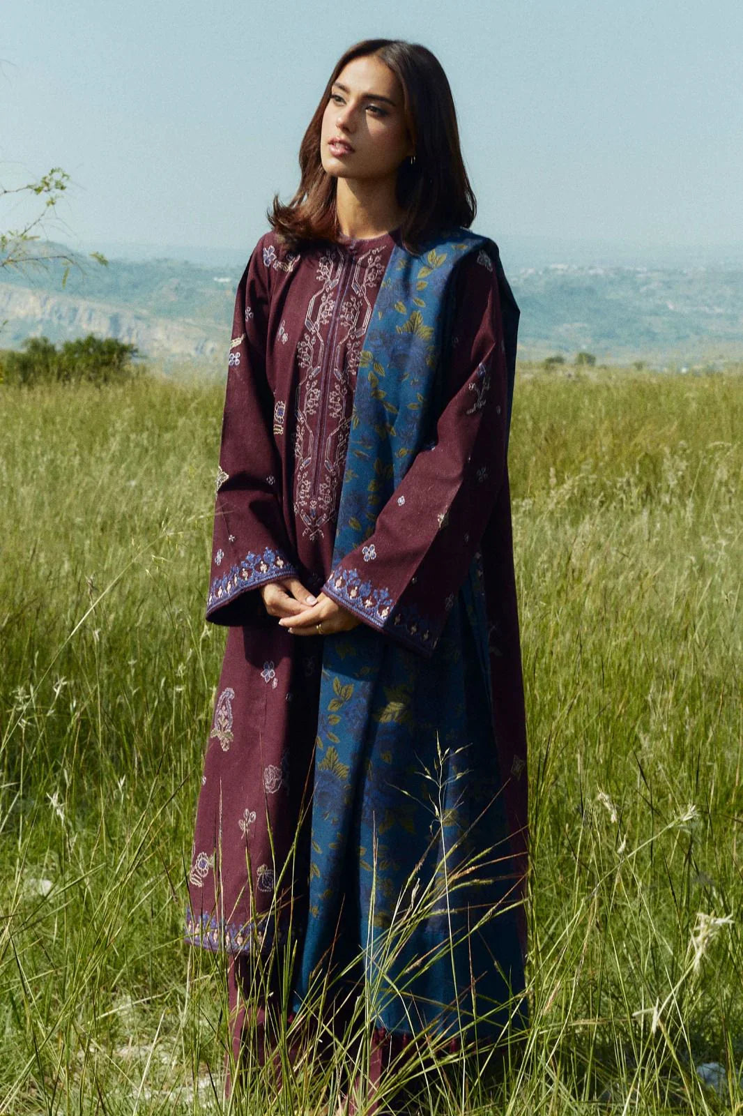 Coco by Zara Shahjahan D#053 – Luxury 3pc Dhanak Suit with Wool Shawl