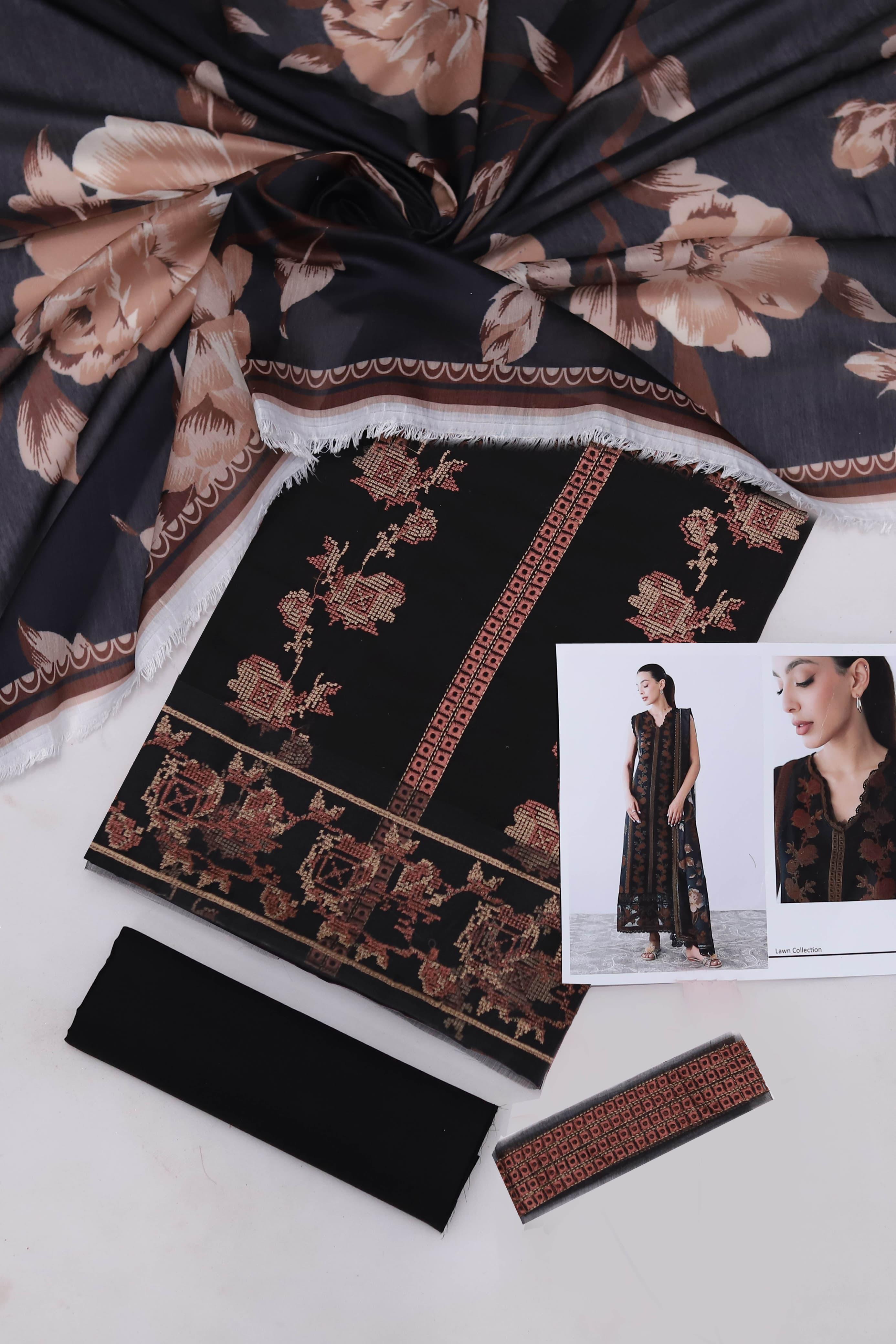 Maria B D#062 – Luxury 3pc Dhanak Suit with Wool Print Shawl