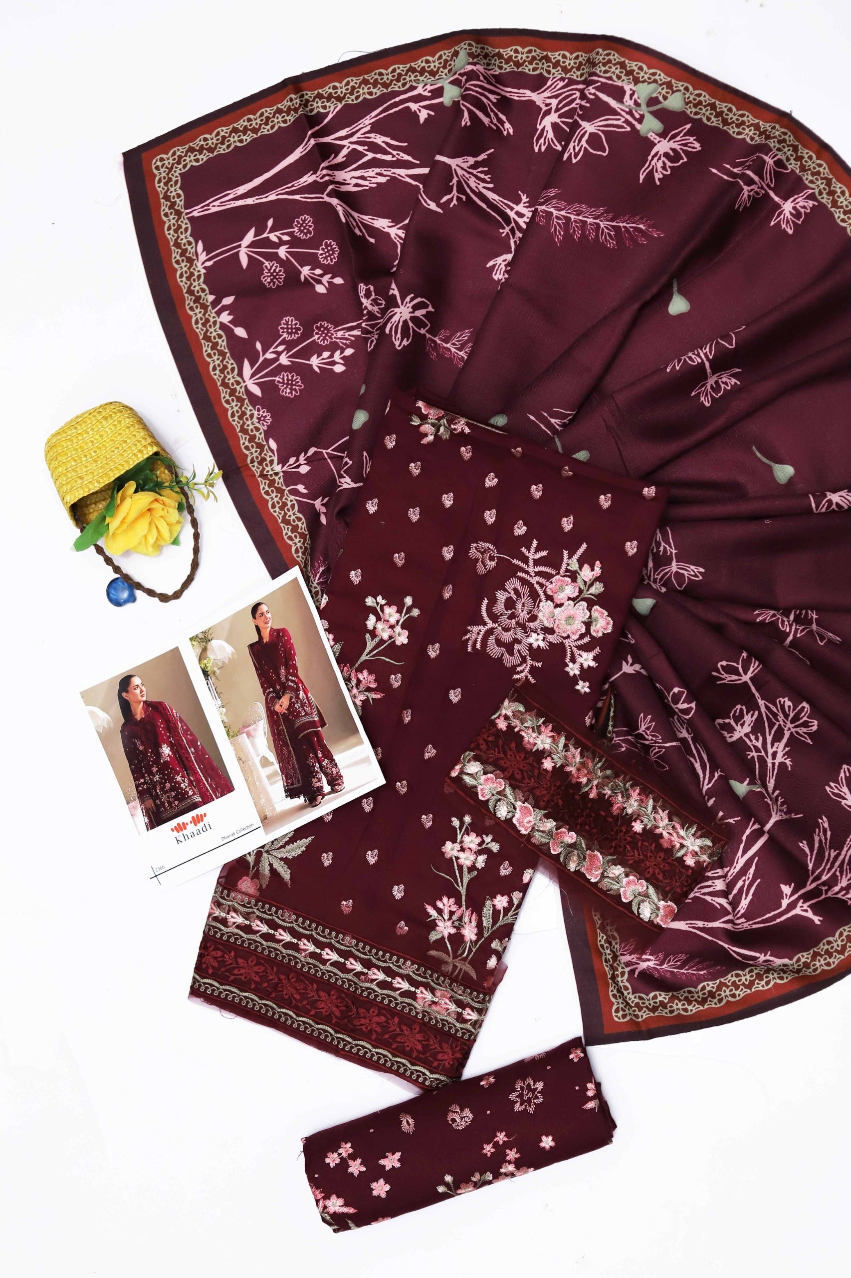 Maria B D#057 – Luxury 3pc Dhanak Suit with Wool Print Shawl