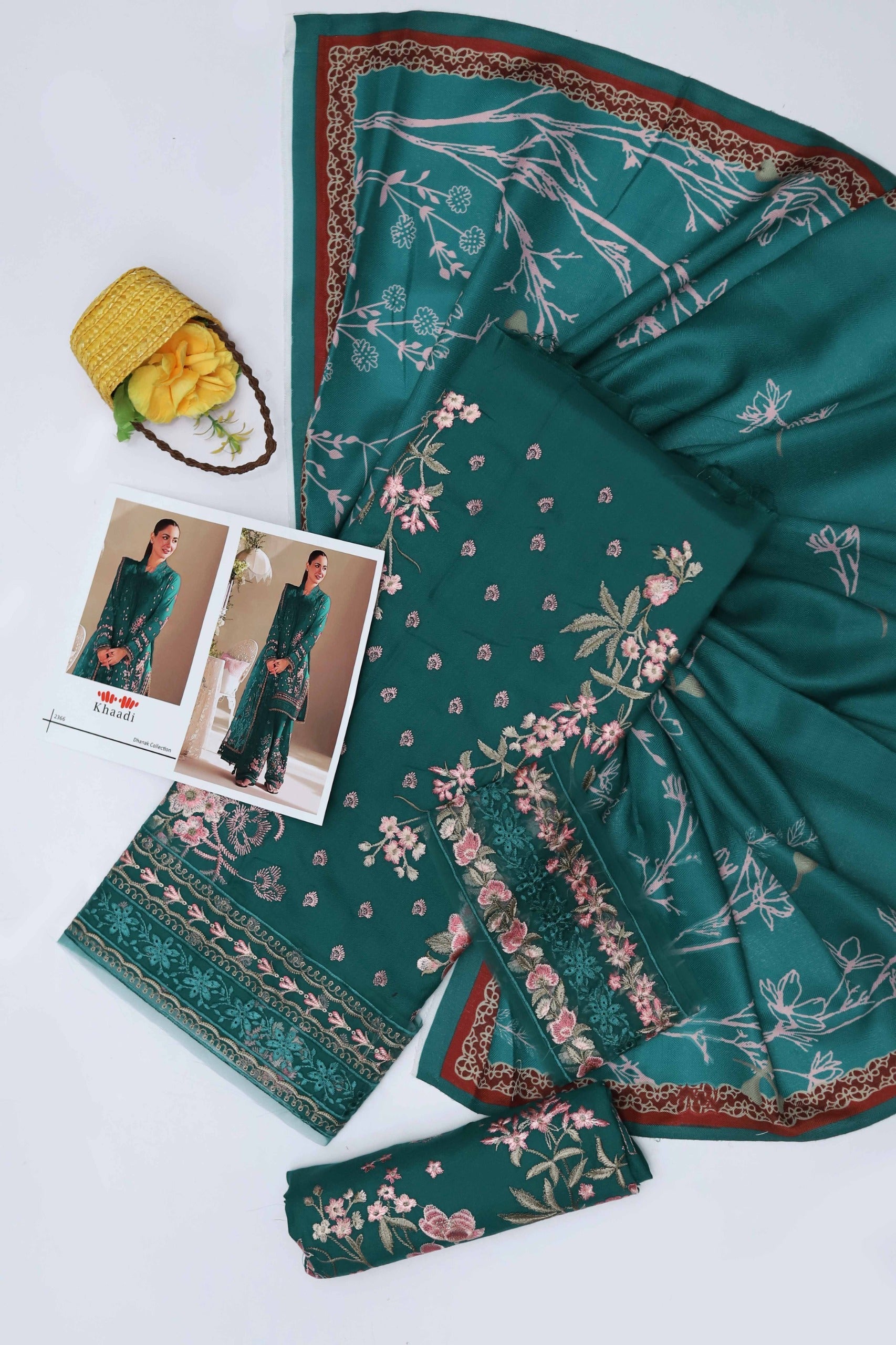 Maria B D#058 – Luxury 3pc Dhanak Suit with Wool Print Shawl