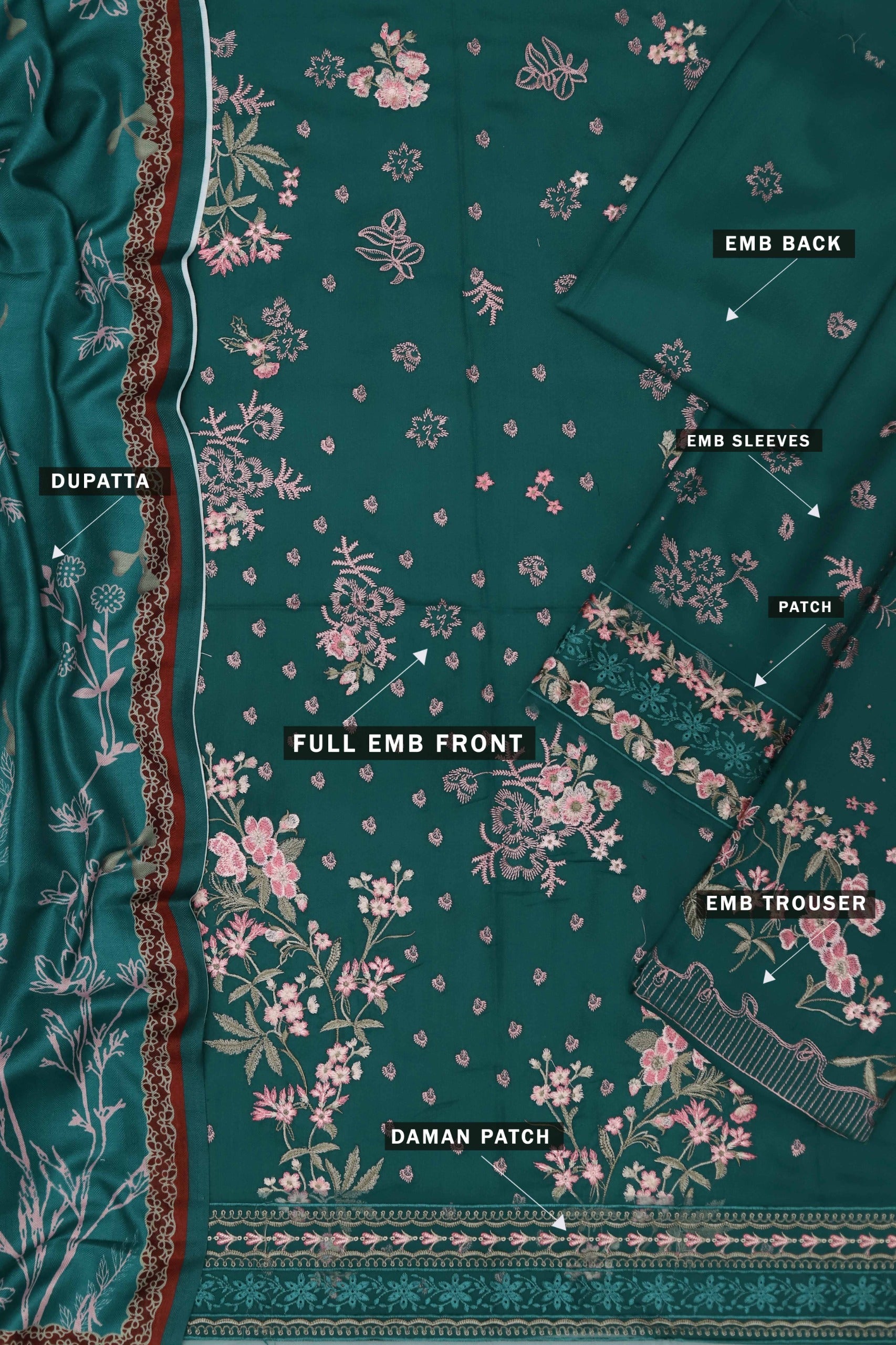 Maria B D#058 – Luxury 3pc Dhanak Suit with Wool Print Shawl