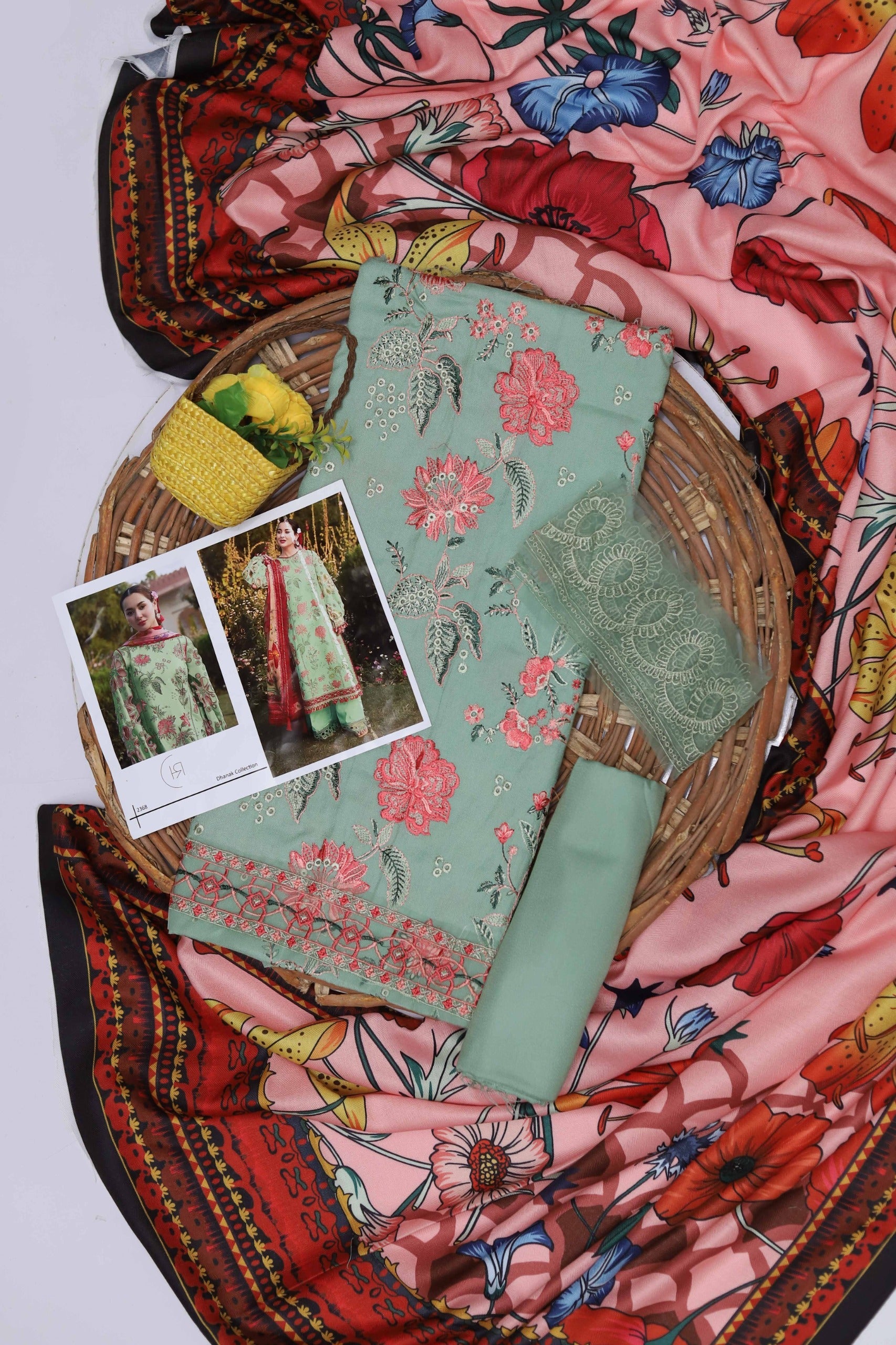 Maria B D#059 – Luxury 3pc Dhanak Suit with Wool Print Shawl