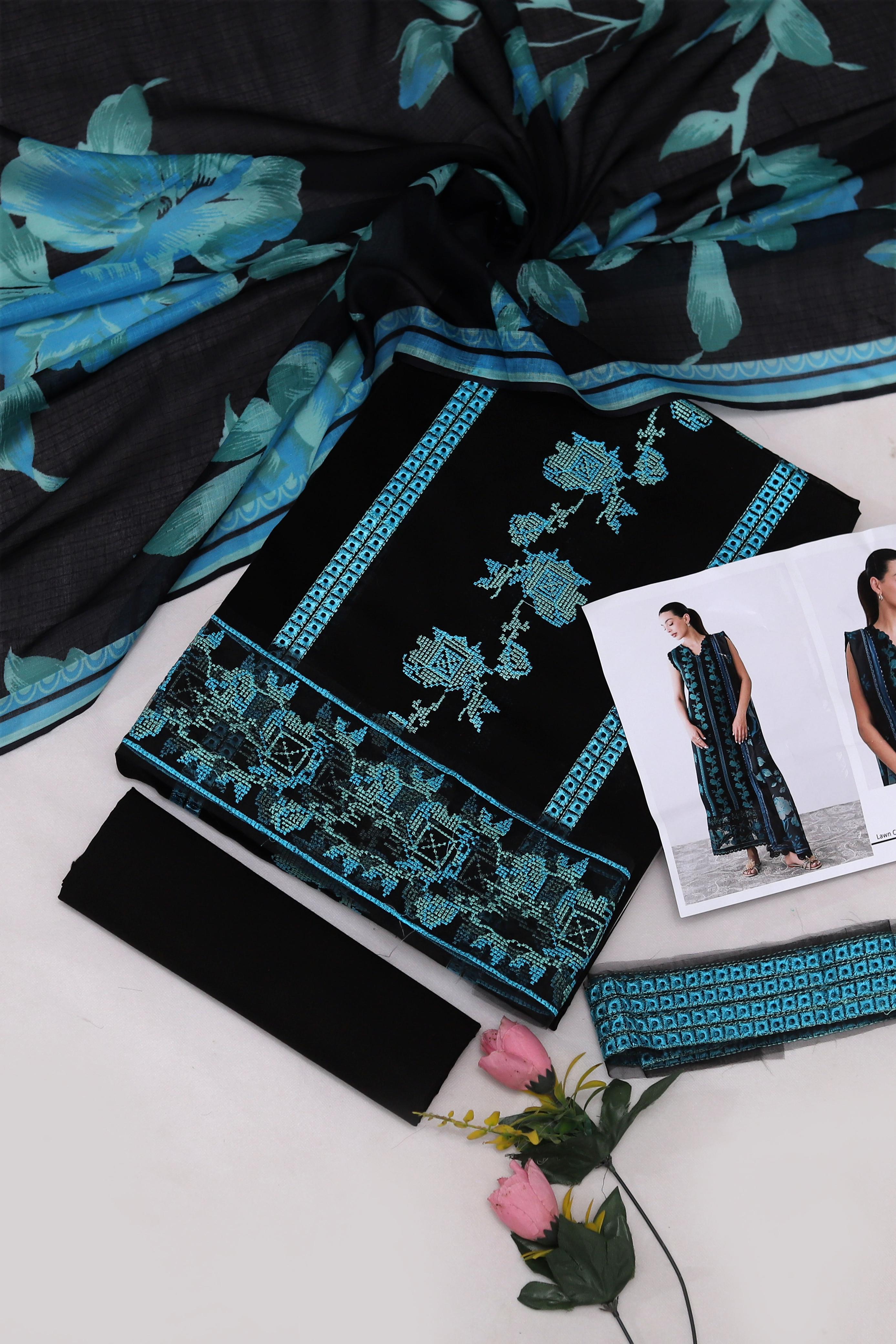 Maria B D#061 – Luxury 3pc Dhanak Suit with Wool Print Shawl