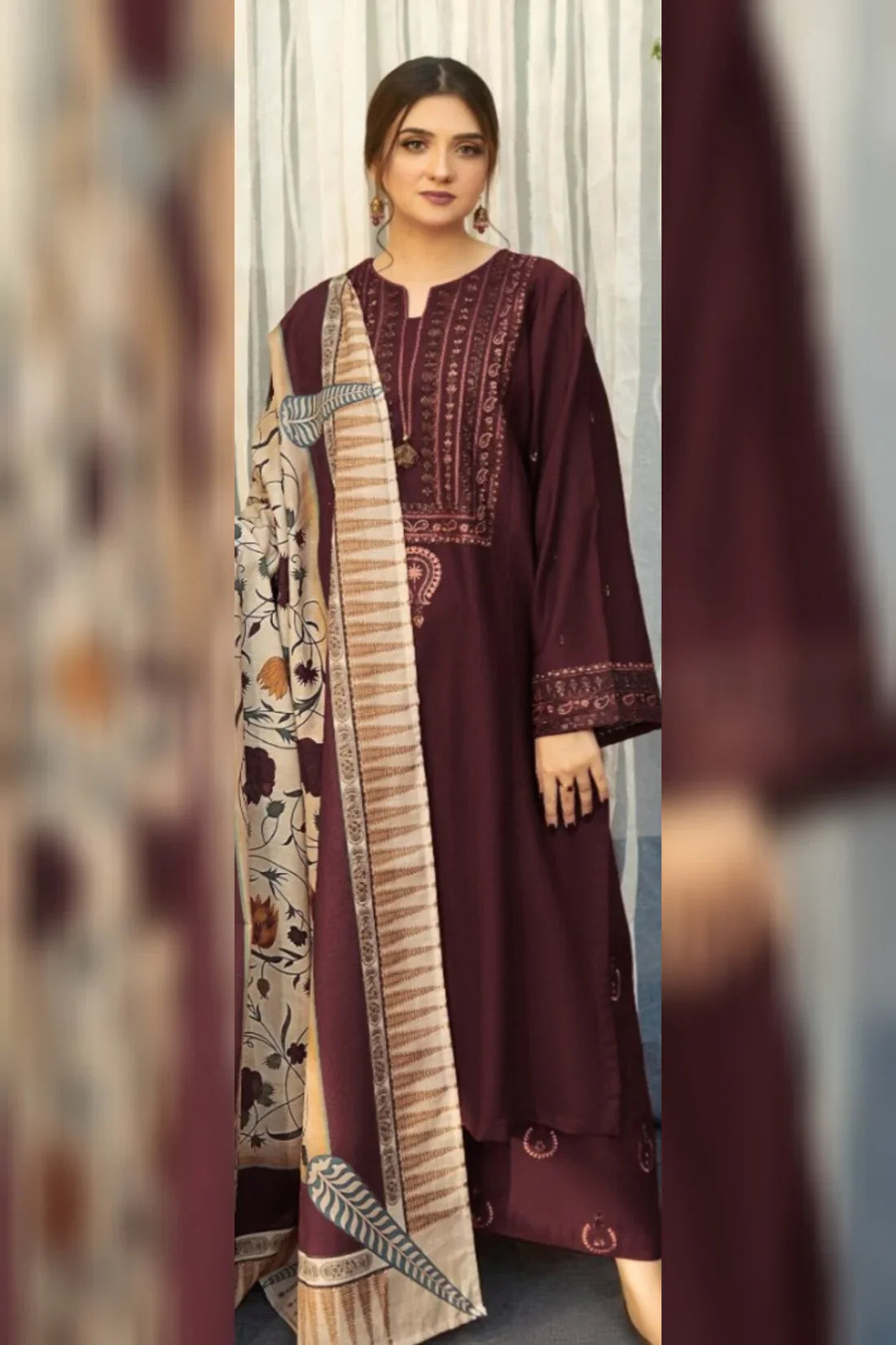 Aisling D#047 – Luxury 3pc Dhanak Suit with Wool Shawl