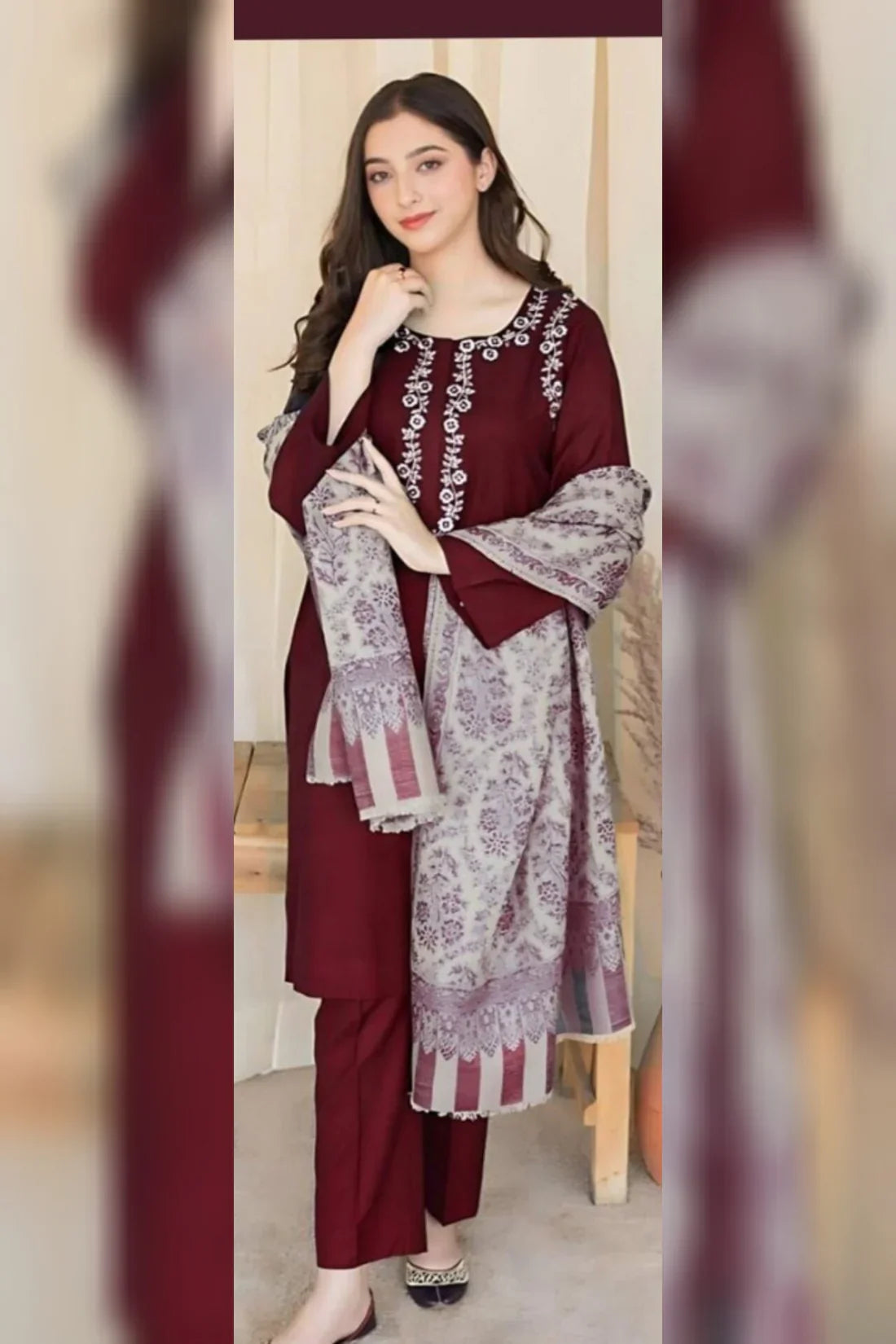 Aisling D#045 – Luxury 3pc Dhanak Suit with Wool Shawl