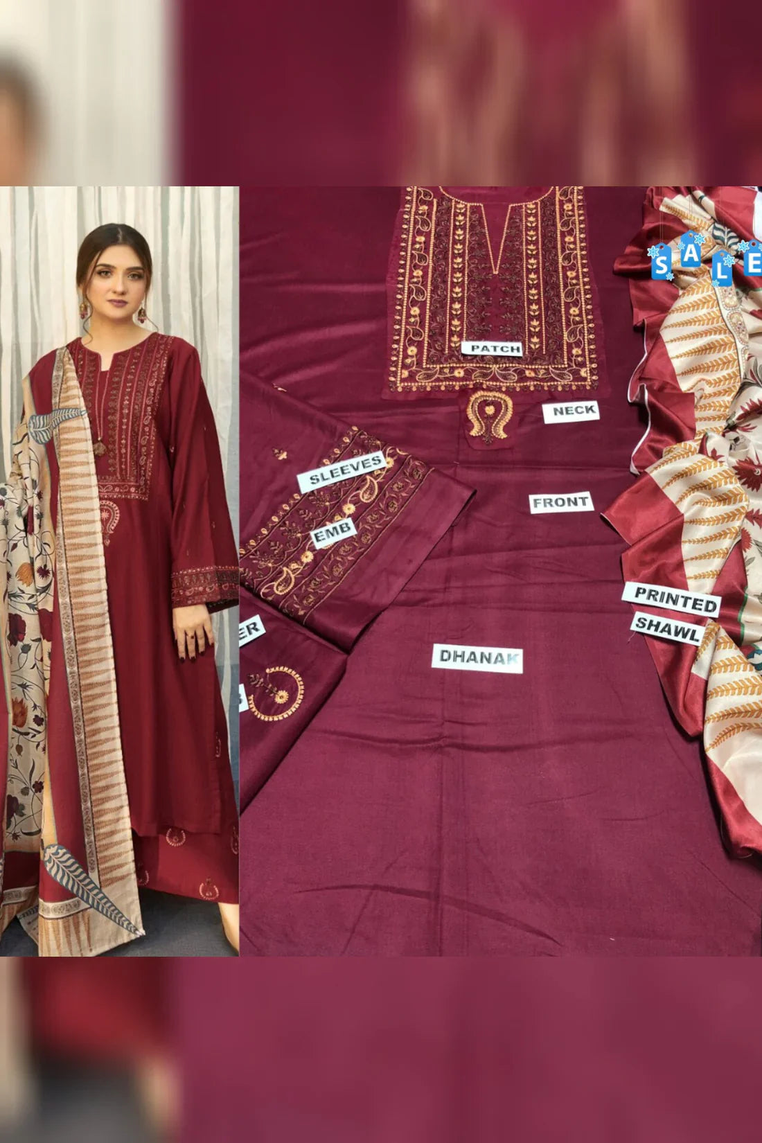 Aisling D#046 – Luxury 3pc Dhanak Suit with Wool Shawl