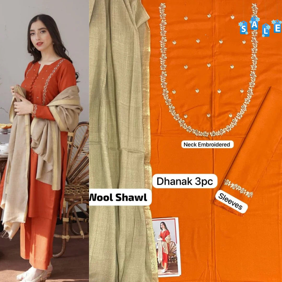 Aisling D#033 – Luxury 3pc Dhanak Suit with Wool Shawl
