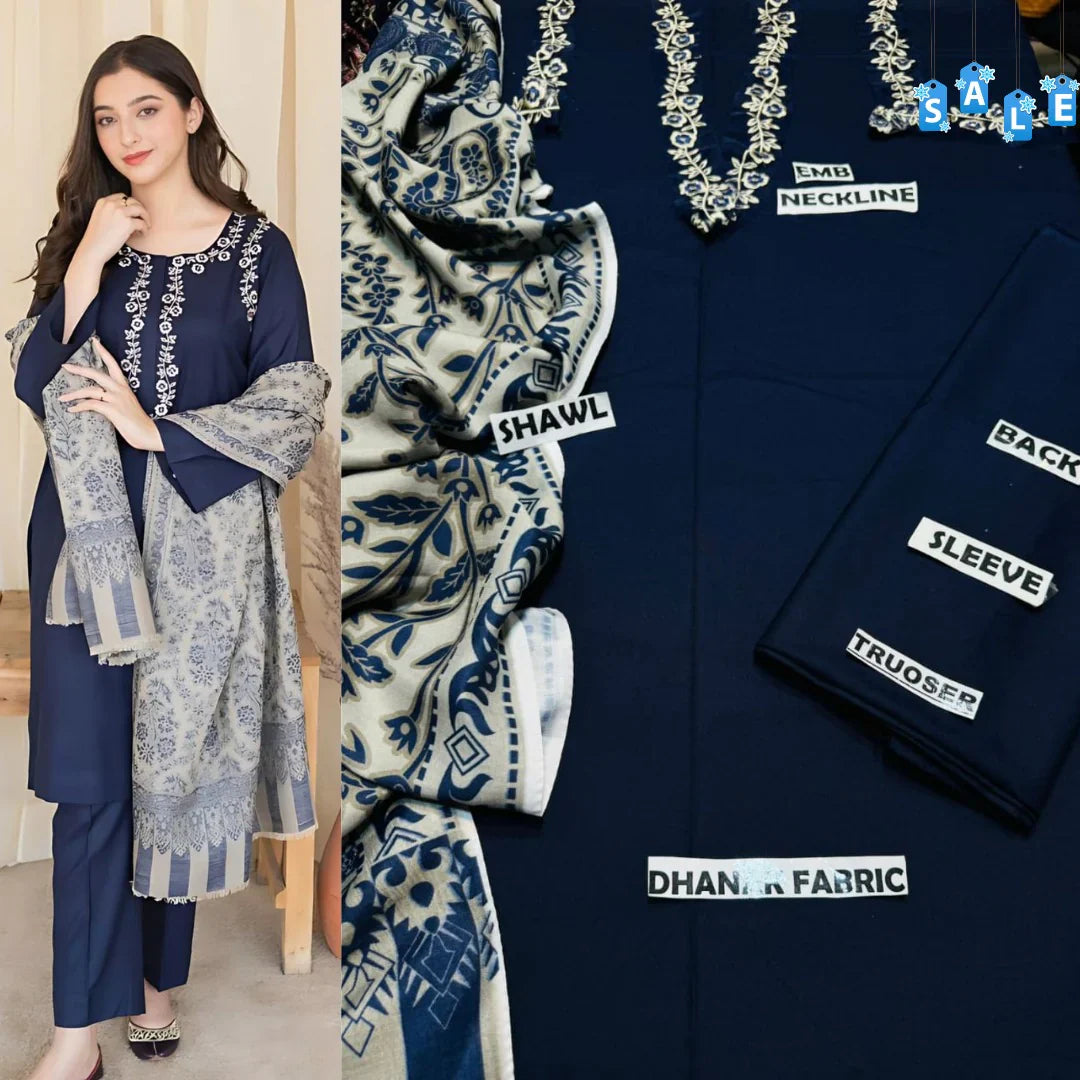 Aisling  D#029 – Luxury 3pc Dhanak Suit with Wool Shawl