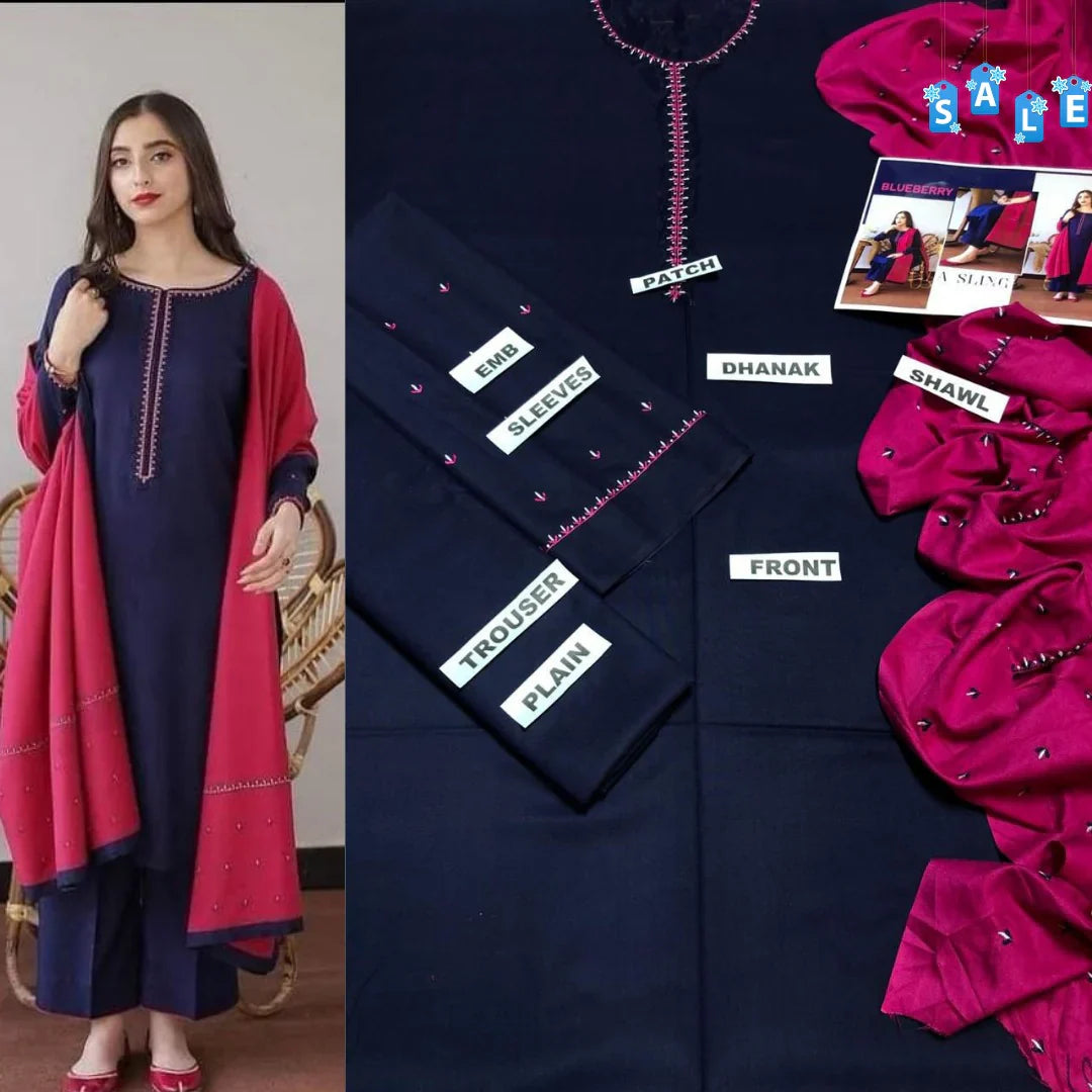 Aisling  D#026 – Luxury 3pc Dhanak Suit with Wool Shawl