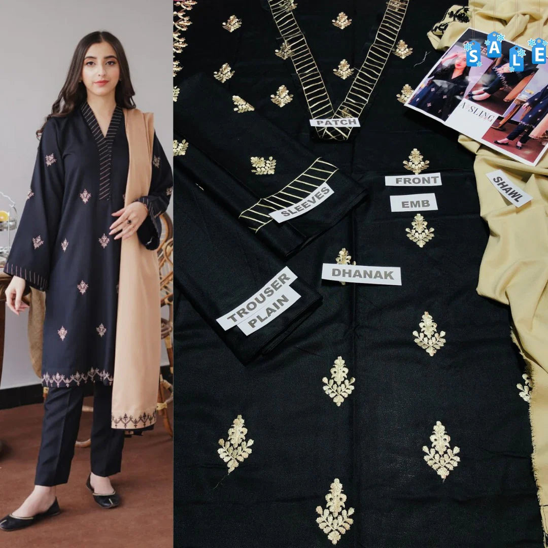 Aisling D#038 – Luxury 3pc Dhanak Suit with Wool Shawl