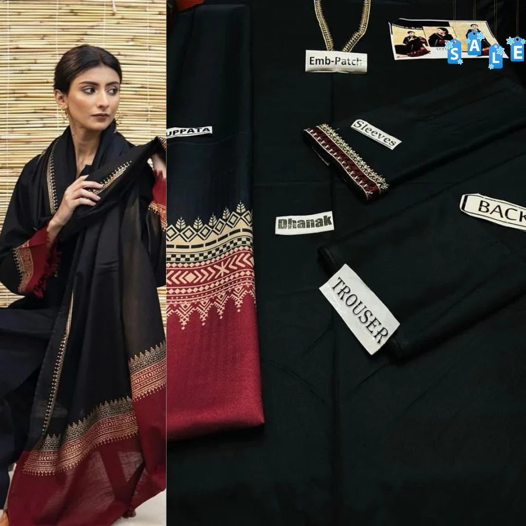 Dyot D#030 – Luxury 3pc Dhanak Suit with Wool Shawl