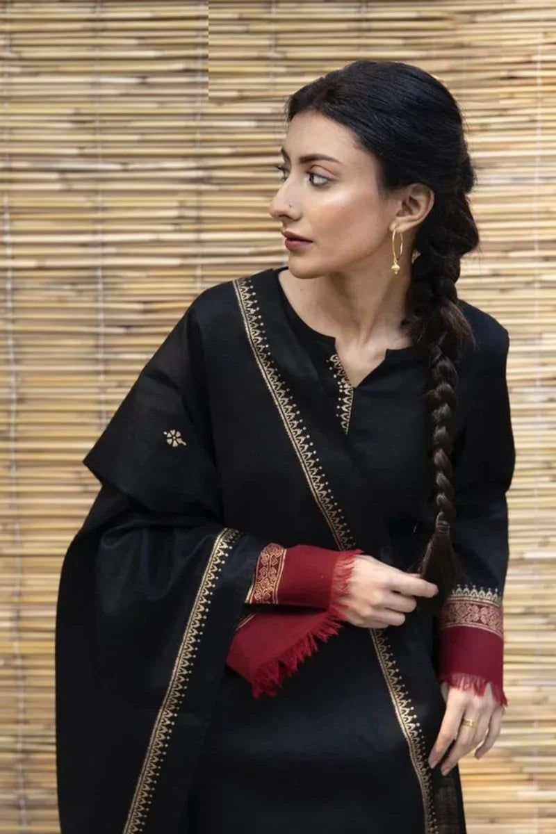 Dyot D#030 – Luxury 3pc Dhanak Suit with Wool Shawl