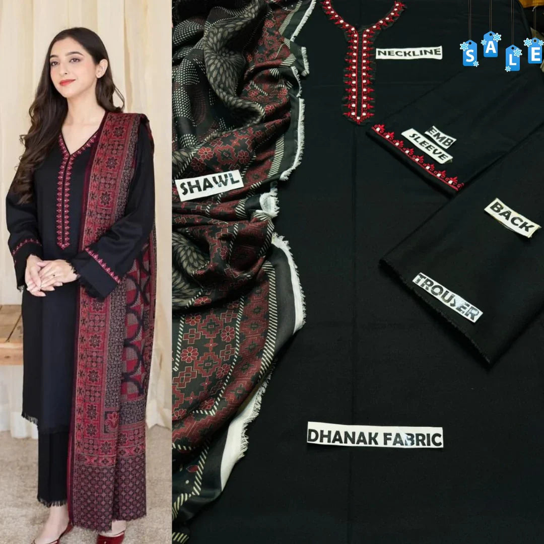 Aisling  D#024 – Luxury 3pc Dhanak Suit with Wool Shawl